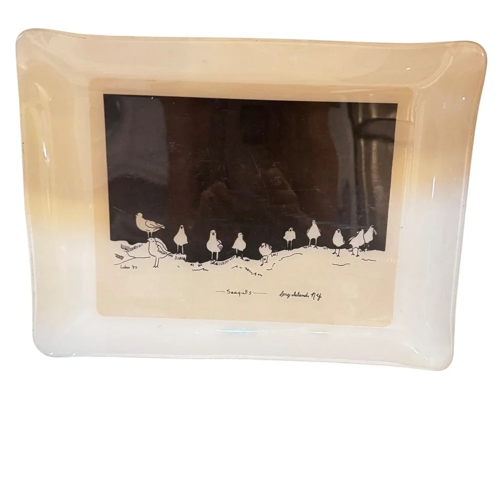Lubov '83 Seagulls Long Island NY plastic‎ Tray Artist Signed Art
